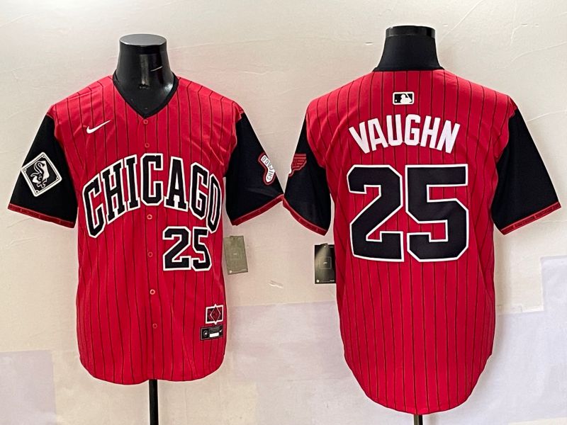 Men Chicago White Sox #25 Vaughn Red Stripe Joint Name Nike 2025 MLB Jersey style 7